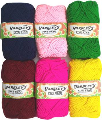 yarbley Premium Quality Hand Knitting Art Craft Soft Fingering Crochet Hook Yarn, Needle Knitting Thread For Wool Ball Multi Color (Pack Of 6)