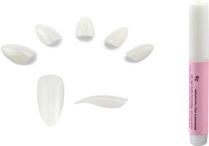 TBUY 60 Pieces Almond Shaped Fake Nails( 5 set x 12 Sized Nails) & 2G Nail Glue Natural