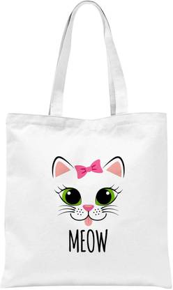 rawpockets ' Meow-Cute Pussy Cat ' - White Colour Tote Bag Multipurpose Bag