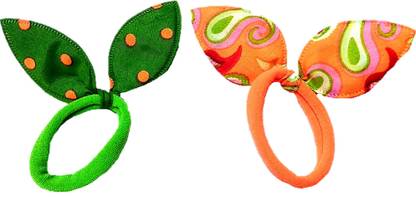 Proplady Designer (Pack of 2) Printed Bow Shaped Stylish Elastic Cotton Hair Ponytail Bands, Hair Tie for Girls & Women|Latest Hair Rubber Band