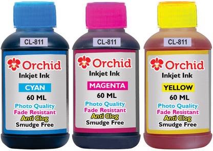 Orchid photo quality refill for Canon CL 811 color ink cartridge, Smudge free & Anti clog (C,Y&M ink 60ml each + syringe & needle- 3 sets+ gloves & instructions) Tri-Color Ink Bottle