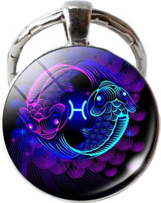 Movewagaon Zodiac Sign Pisces The Fish Mina Lucky Natural light with Keyring Key Chain