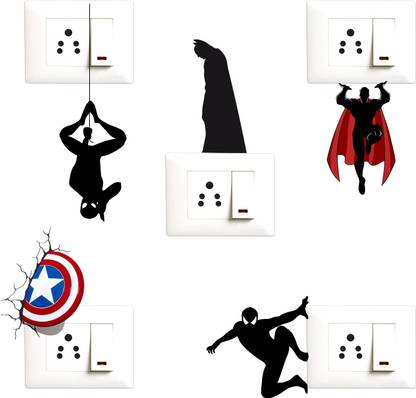 StickMe 15 cm Super Heros - Decorative Wall Sticker Combo Pack for Switch Panel Board, Laptop, Fridge.- SM4001 Self Adhesive Sticker