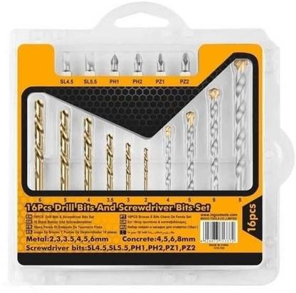 Tools Centre All In One 16 Pcs Drill Bits & Scredriver Bits Combo In Blister Packing