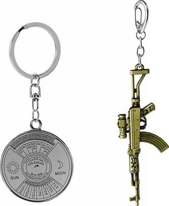 Gold Era PUBG Keychain Gun & 50 Year Calendar Keycahin Set of 2 Keychain Key Chain