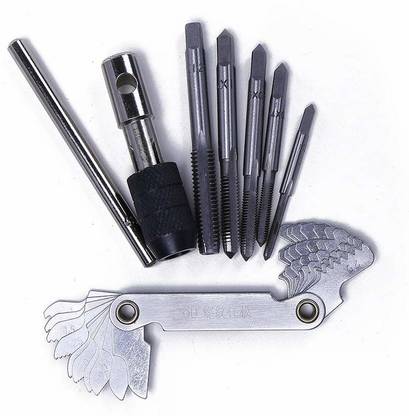 SHAFIRE Adjustable HSS T-Handle Reversible Ratchet Wrench Tapping Threading Tool + 5Pcs Hand Screw Tap +Thread Screw Pitch Gage Gauge (m3m4m5m6m8, Silver) Screwdriver Bit Set