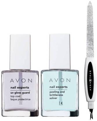Avon Anew nail experts UV gloss guard top coat 8 ml and one nail expert peeling and brittleness solver 8 ml and one 3in1 filer , buffer and cuticle remover