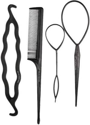 Shining Angel Bun Braid Maker Hair Twist Styling Clip Tool Accessories Set (Black) - Pack of 4 Pcs Bun Stick