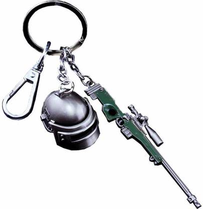AeroStark Pubg Keychains Guns & Helmet (AWM Gun Green & Helmet Level 3) Key Chain