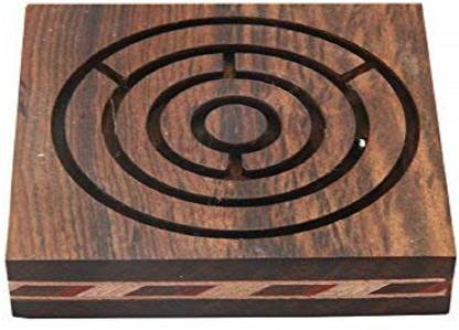 Kesha Spree Hand Crafted Wooden Labyrinth Ball-in-a-Maze Puzzles, Brain Game Labyrinth Board Game Square 4"