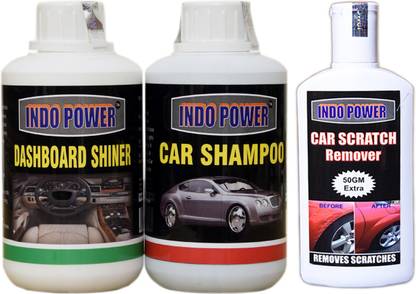 INDOPOWER CC123 CAR SHAMPOO 250ml+ DASHBOARD SHINER 250ml+ Scratch Remover 200gm. Vehicle Interior Cleaner
