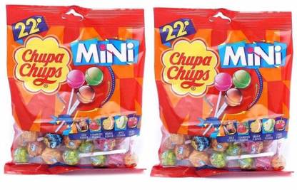 Chupa Chups Mini 22 Lollipops Packet Pack Of 2 Cherry, Cola, Strawberry, Orange, Apple Lollipop