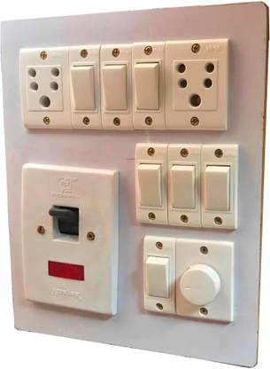 SAIFPRO Heavy Duty Electric Switch Board (7 Switches,2 Sockets,1 DP,1 Regulator ) 6 A Three Pin Socket