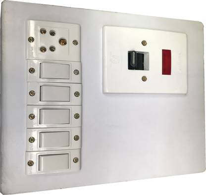 Engarc Heavy Duty Electric Switch Board 5 Switches,1 Sockets,1 DP 6 A Three Pin Socket