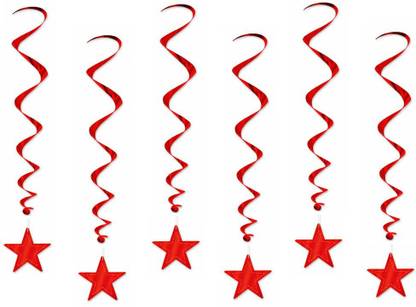 BashNSplash Red Paper Metallic Red Ceiling Hanging Star Swirls Birthday / Party / Room Decoration (Pack of 6)