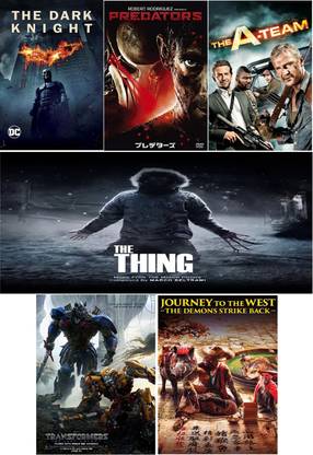 The Dark Knight (2008) , Predators (2010) , The A-Team (2010) , The Thing (2011) , Transformers: The Last Knight (2017) , JOURNEY TO THE WEST 2 (2017) 6 Movies in dual audio Hindi and English play only in computer or laptop not original it's burn DATA DVD without poster clear HD print clear voice