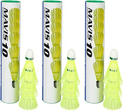 YONEX Mavis 10 Aluminum Blend Shuttlecock Combo, Set of 3 (Yellow) Nylon Shuttle  - Green