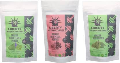 लिबर्टी इंटरनेशनल Indigo & Rose & Neem Powder ( 114 Gm Each ) For Face , Hair & Skin Care Certified C9 342 g