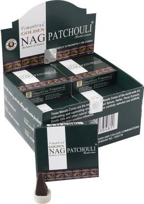 vijayshree golden Nag Patchouli Incense Cone Pack of 12 Pkt of 10 Cones Each (Natural Dhoop Cone/Dry Dhoop/Incense Cone) Floral Dhoop
