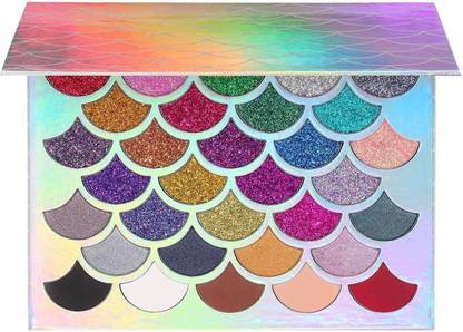 Cleof Mermaid Glitter Eyeshadow Palette - (32 Colors) - 21 Pressed Glitters, 6 Shimmery 5 Matte Shades - Highly Pigmented - Waterproof Long-Lasting 25 g