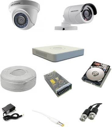 HIKVISION 1 MP 4 CH DVR Set with 1 Bullet, 1 Dome camera, 500 GB HDD and other required accessories Security Camera
