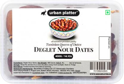 urban platter Tunisian Deglet Noor Dates, 400g (All Natural, Premium Quality Tunisian Product, Queen of Dates) Dates