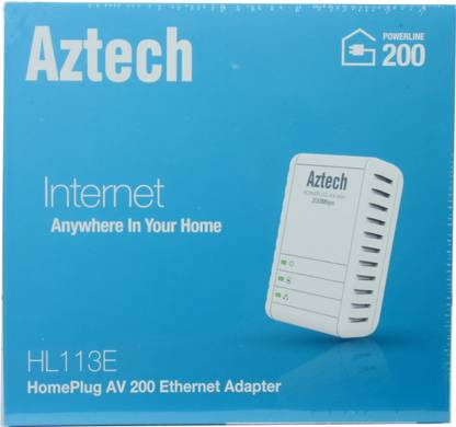 Aztech HL113E HomePlug AV Powerline Ethernet Extender Router 2.4 GHz 200 Mbps Wifi Speed Single Band Internal Antenna Ethernet (Cable Broadband)