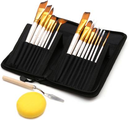 CHROME Synthetic Paint Brush Set With 1 Palette Knife & Sponge in Pop-up Carrying Case