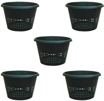 OrchidWala 8-Inch Orchid/Hydroponics Pot - Black NET DESIGN ORCHID POT - Set Of 5 Pots Plant Container Set