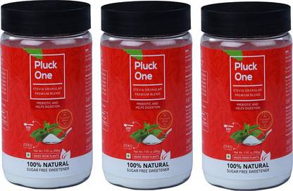 Pluck One Stevia Premium Blend - (200 gms/400 tsp) - 100% Natural Sweetener with Prebiotic | Zero Calorie | Sugar Substitute | Diabetic friendly Sugar Free | Stevia + Inulin (Chicory Root) | Superior Purity, Pack of 3 Sweetener