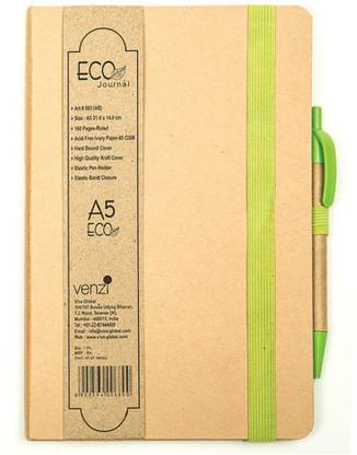 Viva Global VIVA Eco Journal Notebook with Elastic Band Closure and Includes Eco Ball Pen with Pen Holder For Personal and Office Use A5 Notebook Ruled 160 Pages