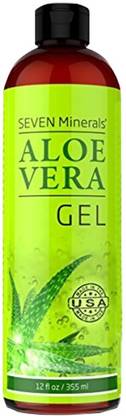 Seven Minerals Organic Aloe Vera Gel - Big 12 oz - NO XANTHAN, so it Absorbs Rapidly with No Sticky Residue - made from REAL JUICE, NOT POWDER