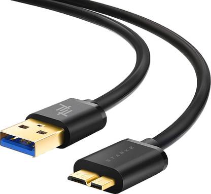 starke USB Type C Cable 1 m PowerTrail Micro-B 3. 0 HDD Braided Cord 5Gbps Charging and Syncing Hard Disk SS Cable for Samsung Note 3, Hard Drive, Mobile Hard Disk (Solid Black, 3. 3 ft / 1m)