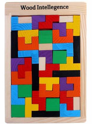 RVOLD Tetris Wooden Jigsaw Puzzle (40 Pieces) | Wood Intelligence Game | Tangram Brain Teaser | STEM Toys Kids