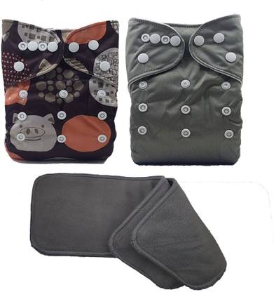 NABHASYA Cloth Diaper with Free Bamboo Charcoal Insert-Grey Peppa-Free Size