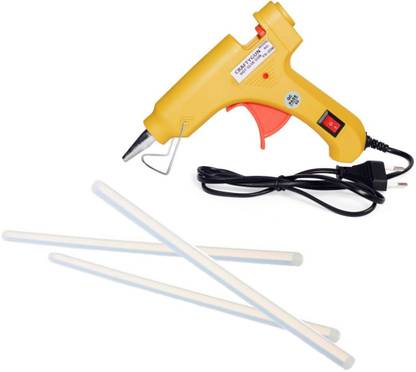 CRAFTYGUN 20 WATT FD-20W YELLOW GLUE GUN (ON OFF SWITCH&INDICATOR) 3 ADHESIVE HOT GLUE STICKS Standard Temperature Corded Glue Gun