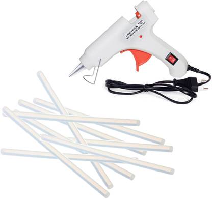 CRAFTYGUN 20 WATT FD-20W WHITE GLUE GUN (ON OFF SWITCH&INDICATOR) 9 ADHESIVE HOT GLUE STICKS Standard Temperature Corded Glue Gun