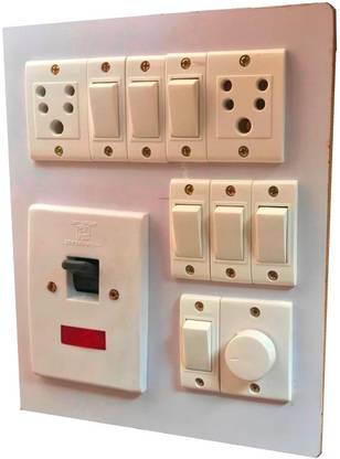 Hiken Electric Wooden Switch Board (7 Switches,2 Sockets,1 DP,1 Regulator) 6 A Three Pin Socket