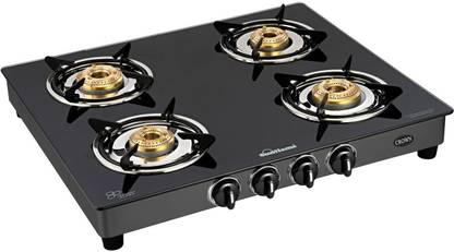 Sunflame CROWN 4B BK Glass Manual Gas Stove