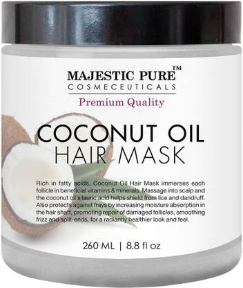 Majestic Pure Coconut Oil Hair Mask, Offers Natural Hair Care Treatment, Hydrating & Restorative Mask Restores Shine, Nourishes Scalp & Provides Deep Conditioning for Dry & Damaged Hair, 8.8 fl oz