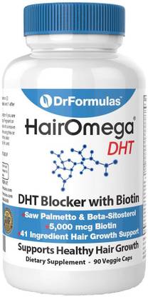 DrFormulas DHT Blocker for Men and Women | HairOmega Advanced Hair Growth Supplements with Biotin 5000 mcg | Hair Loss Vitamins Pills, 45 Day Supply