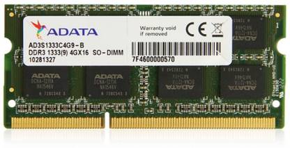 ADATA DDR3 DDR3 4 GB (Dual Channel) Laptop (4GB DDR3 1333 (PC3-10600U))