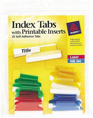 avery 16219 Insertable Index Tabs with Printable Inserts, 1, Assorted Tab (Pack of 25)