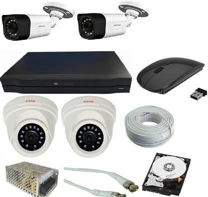 CP PLUS 2 BULLET CAMERA , 2 DOME CAMERA 4 CHANNEL DVR, 1 TB HARD DISK(WD and SEAGET), 4 CHANNEL POWER SUPPLY, HDMI WIRE, 90MTR WIRE BUNDLE, MOUSE, BNC and DC CONNECROR FULL SET ( cp plus 1.3mp) Security Camera