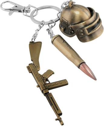 NMD Pubg Keychain Set Level 3 Helmet, Gun, Goli 3D Pendant Key Chain Playerunknown's Battlegrounds (Combo of 3) Key Chain