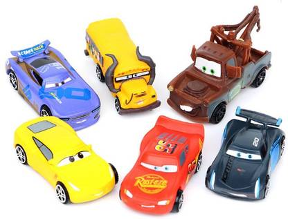 Toy Mela Cars Set Of 6 Pcs. Lightning McQueen, Tow Mater, Jackson Storm , Sally Carrera, Miss Fritter, Cruz Ramirez 7 Cms. Pull Back And Run Action Figure