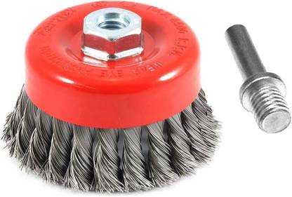 ISC Drill Attachment + Twisted 3" (75mm) M-10 Thread Wire Cup Brush For Removing Rust , Paint as well as for Polishing Wheel Brush