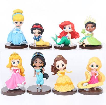 imodish Disney Princesses Set Of 8 Pcs. Cinderella, Snow White, Ariel The Mermaid, Belle, Rapunzel, Jasmine Action Figures With Stand