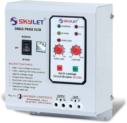 SKYLET Single Phase ELCB + RCCB with ADJUSTABLE OVERLOAD (up to 32A) with high & low voltage protection, Overload Protection, Adjustable Leakage current 3 to 30 mA (Shock Guard) with TEST REPORT ELCBMB32AMP MCB ELCBMB32AMP MCB
