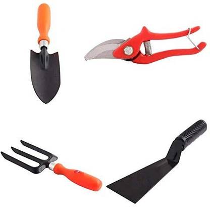 IBEX 4 pcs Gardening Tools Combo of Pruner,Trowel Small,Fork and Khurpa (4 Tools) Garden Tool Kit